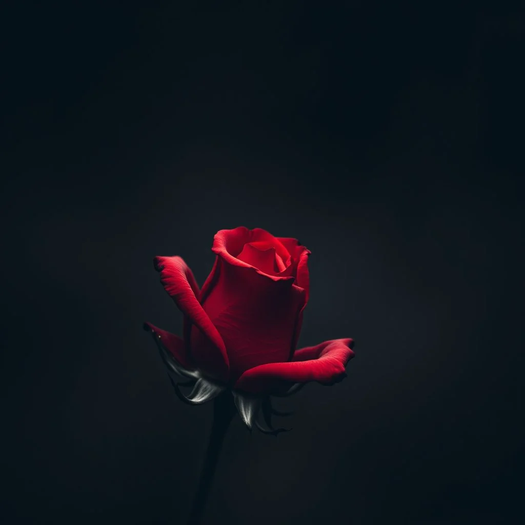 black and white moody picture with a red rose