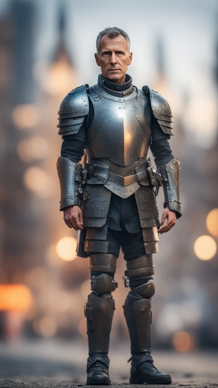 Jens Stoltenberg in armor, bokeh like f/0.8, tilt-shift lens 8k, high detail, smooth render, down-light, unreal engine, prize winning