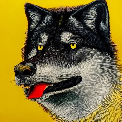 Black wolf with yellow and red