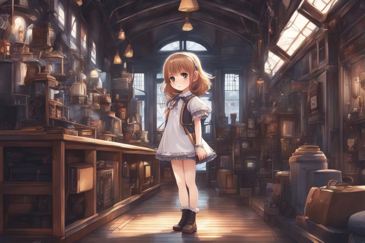 Little girl machine in 2D anime artstyle, Doll body them, doll body, intricate details, highly detailed, high details, detailed portrait, masterpiece,ultra detailed, ultra quality