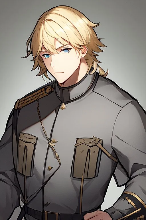 German male soldier, grey uniform, Blond hair, portrait