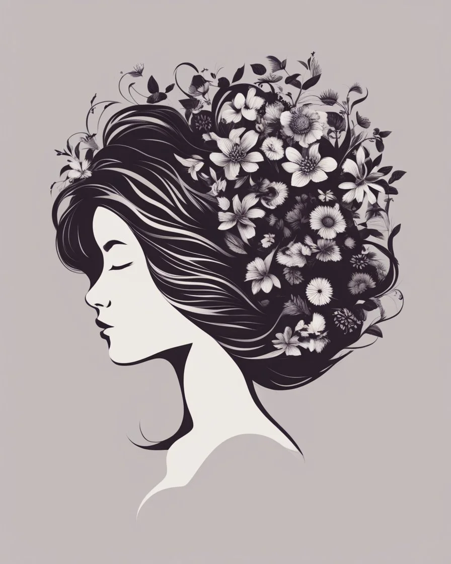 womans hair in the flowers silhouette