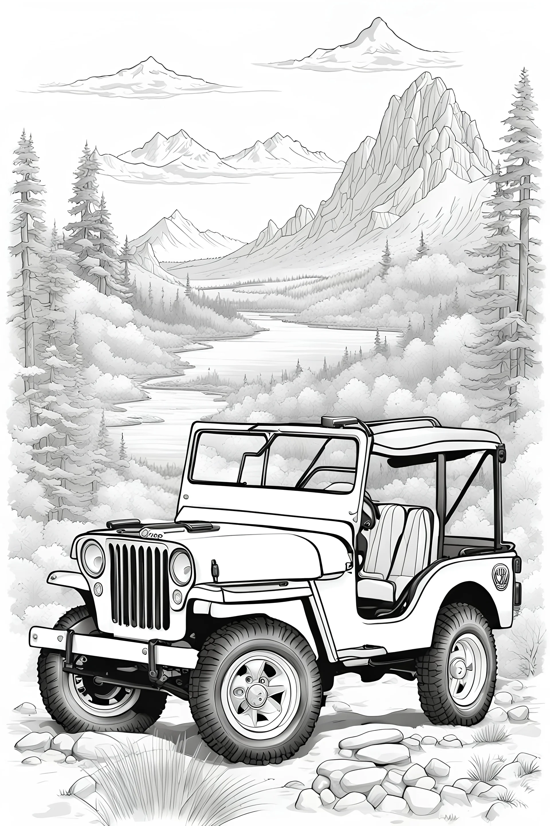 Jeep truck Outlined illustrations with thick