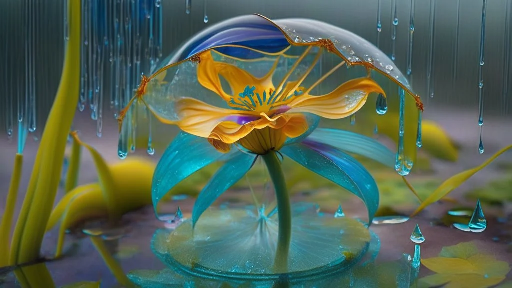 Surreal Waiizii Flower under a glass sculpture unbrella, Art by Joshy Sly,