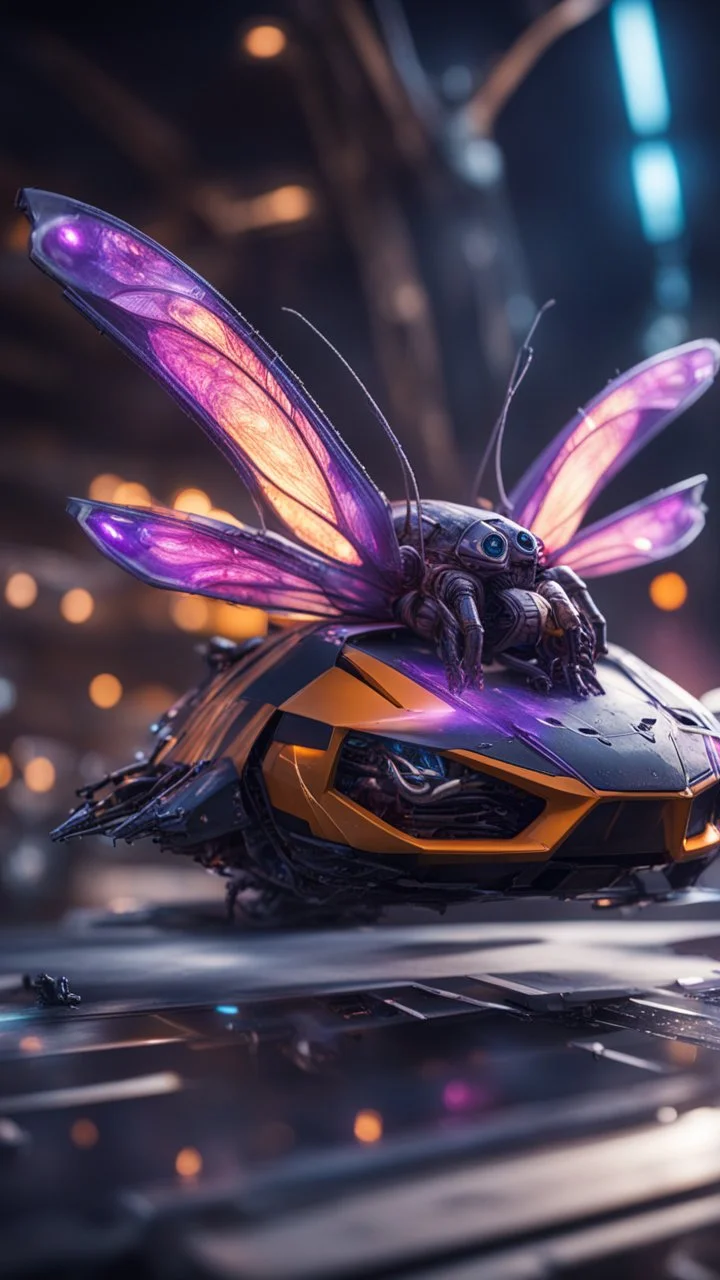 Illithid with butterfly wings ripping the roof of a Lamborghini space ship formed like a mosquito web syrringe ball, bokeh like f/0.8, tilt-shift lens 8k, high detail, smooth render, down-light, unreal engine, prize winning