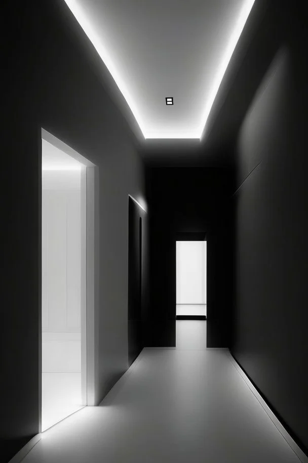 We make it black, veined walls and a white floor, with a rectangular reception and hidden lighting