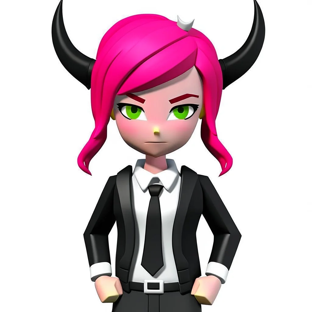 ROBLOX woman character pink hair with horns with white t-shirt and black tie