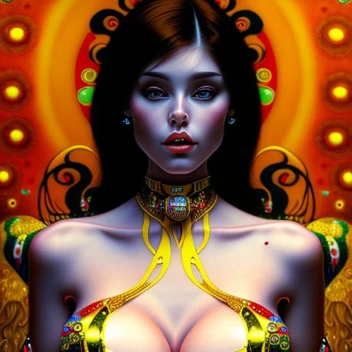 Epic Drawing fullbody Portrait of beautiful busty Vampirella gustav klimt style 4k