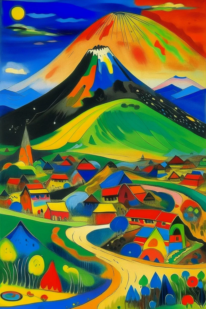 A village near a volcano painted by Wassily Kandinsky