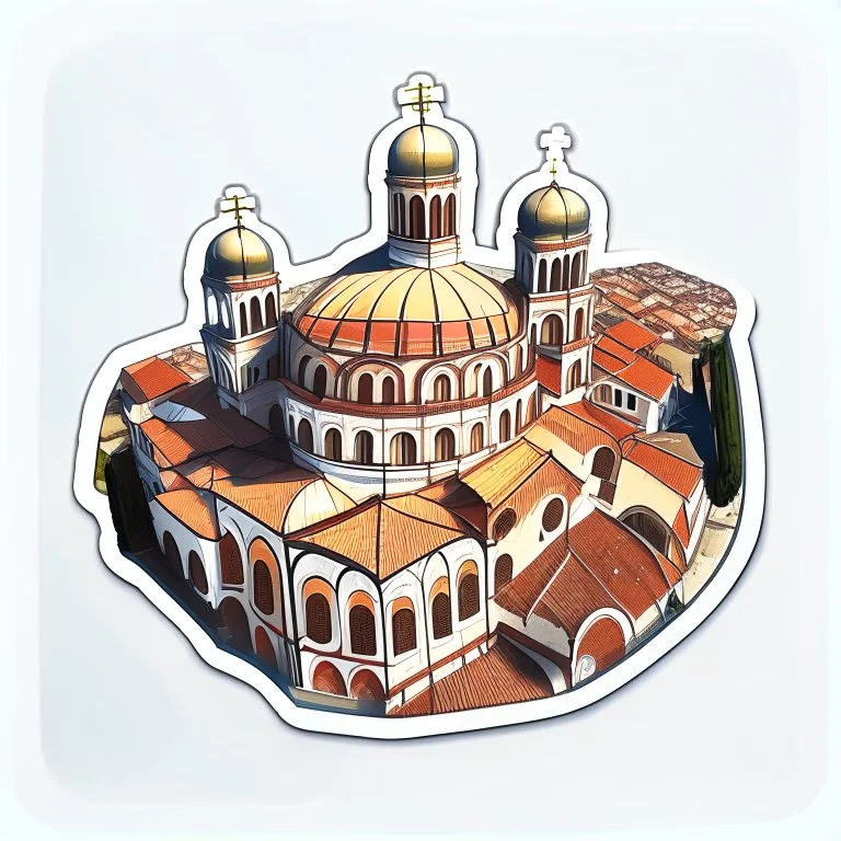 aerial view digital drawing of a byzantine cathedral as a sticker