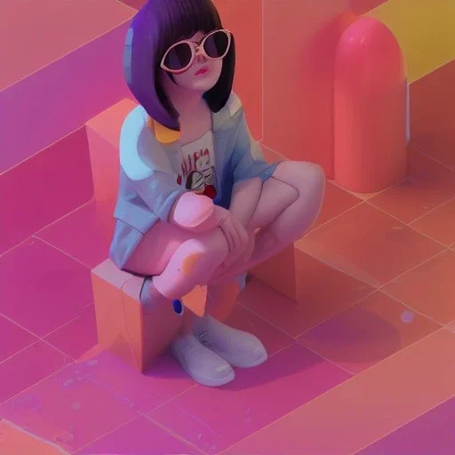 isometric clean art of symmetrical super cute cute cute fat girl wearing shades, full wet lips, soft lighting, overcast shadows, soft pastel gradients, high definition, 3d icon clay render, blender 3d, studio lighting, god rays, octane render, unreal engine 5