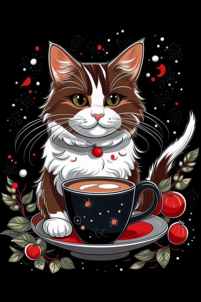 Christmas cat calico and coffee graphic