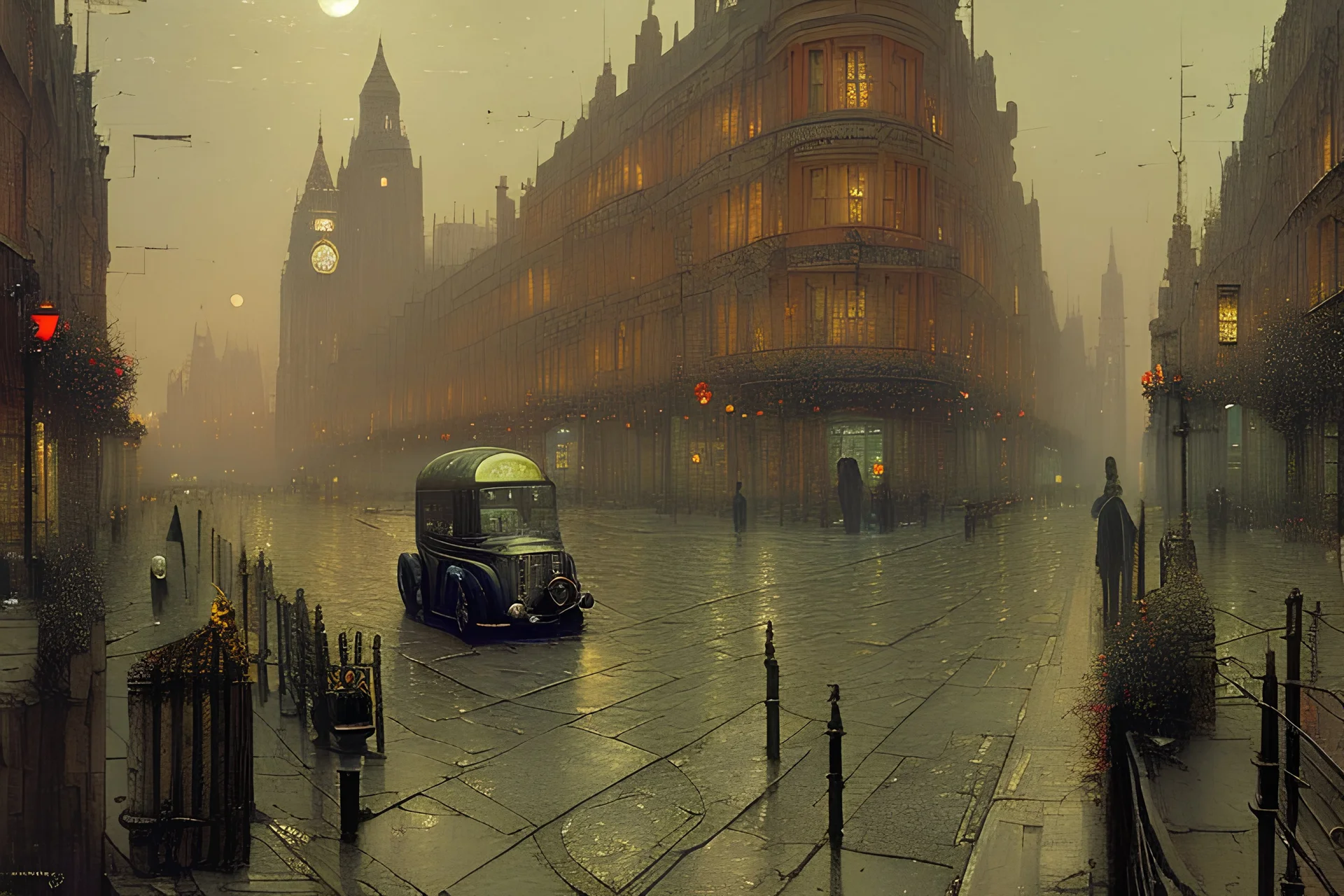 London street, style John Atkinson Grimshaw