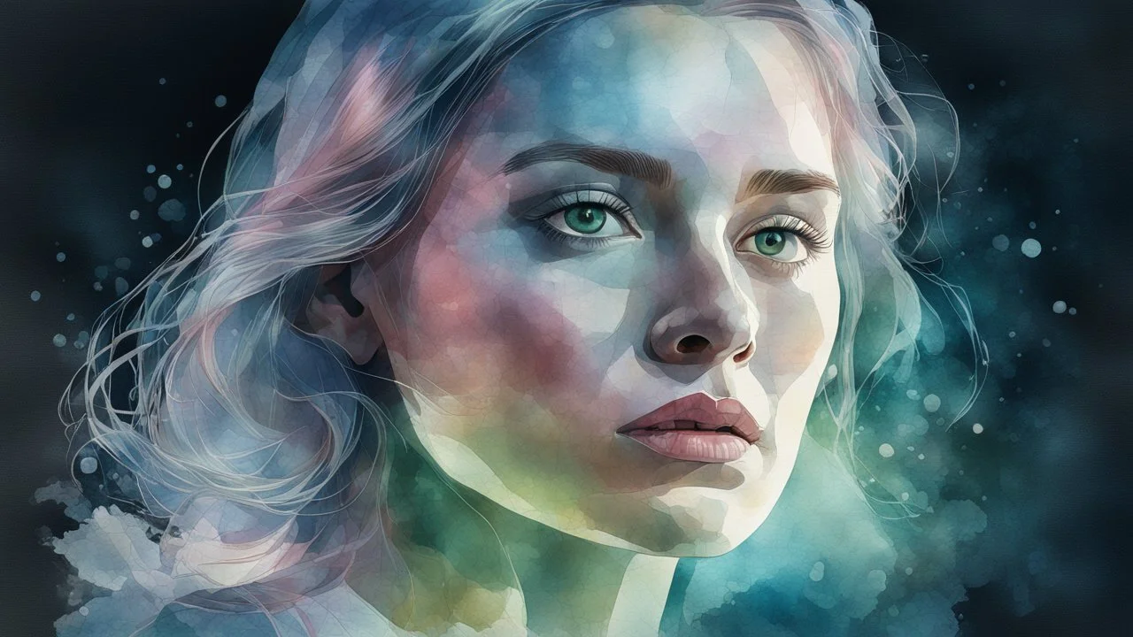 woman, night, watercolor, glow, transparency, lumen, professional photo, 3d, 64k, high resolution, high detail, computer graphics, hyperrealism, f/16, 1/300 s. highly detailed digital painting, double exposure, colors: white, silver, gray, delicate pink, delicate green, delicate blue, beige, delicate lace, pastel photorealistic painting, watercolor, tenderness, pastel,