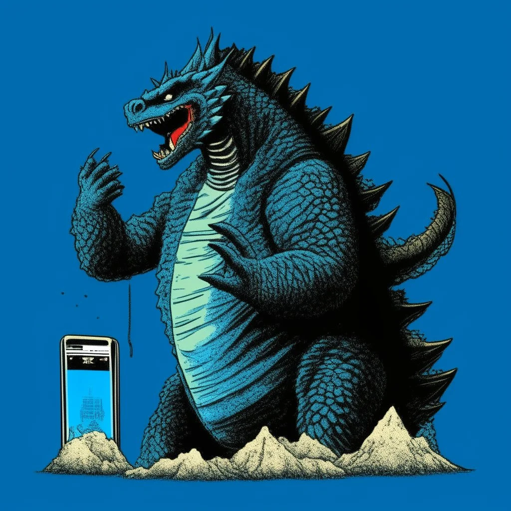 Godzilla using a nokia