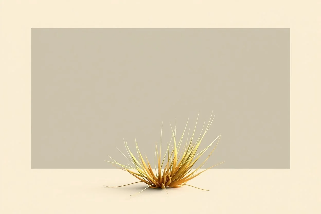 Isolated concept art of low poly stylized alien dry single leaf grass on a plain neutral background. Simple low-poly design with minimal details