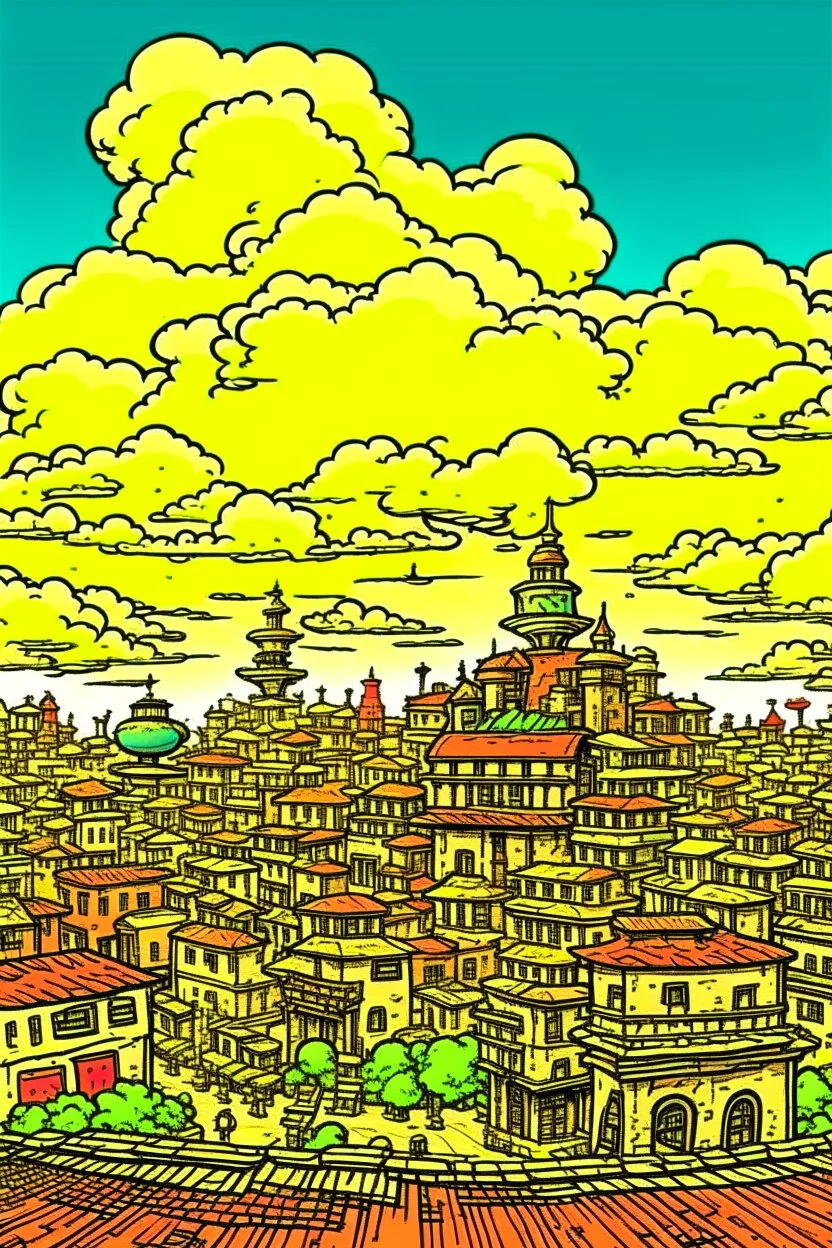 A city in the sky. Flash Gordo Comic Style.