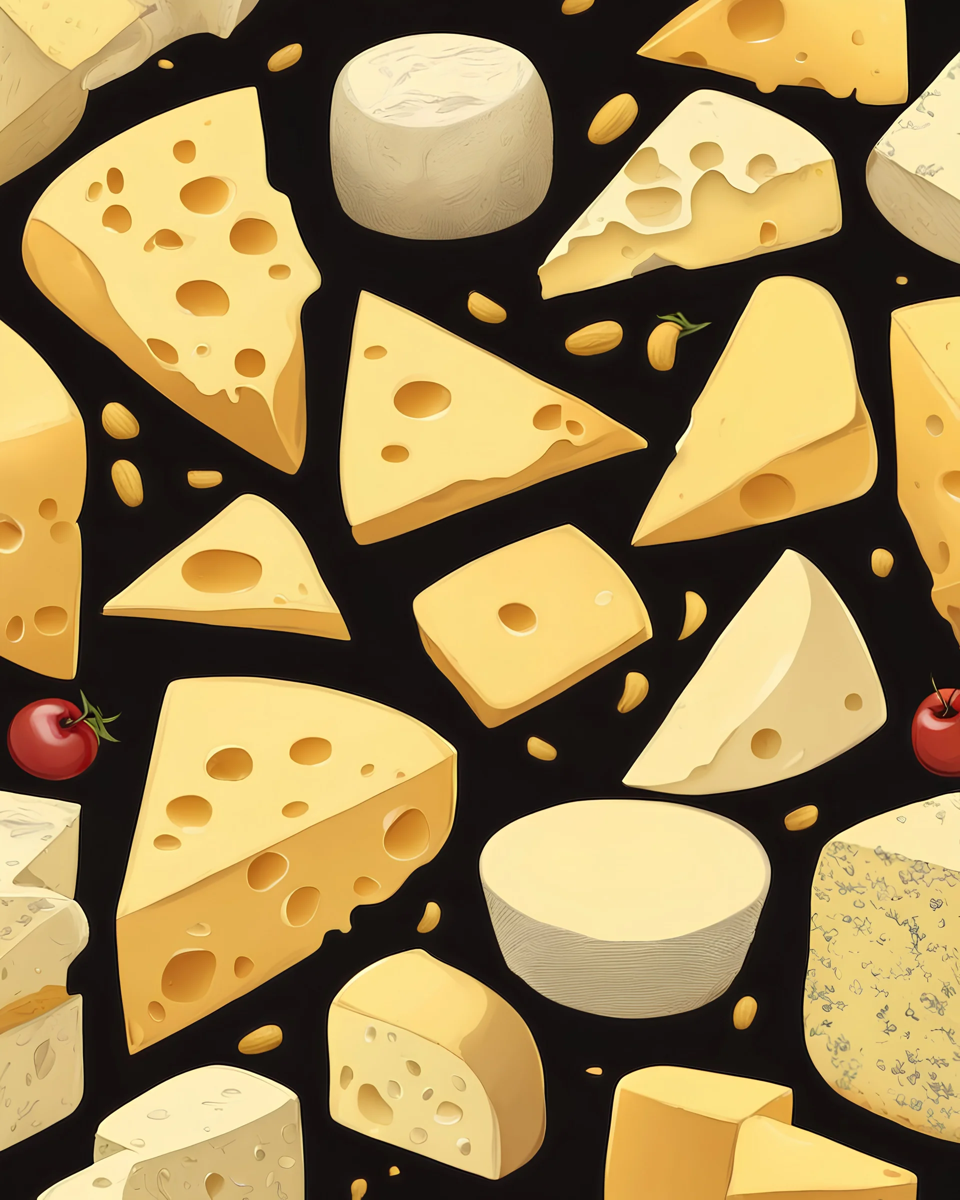 delicious pieces of cheese on black background
