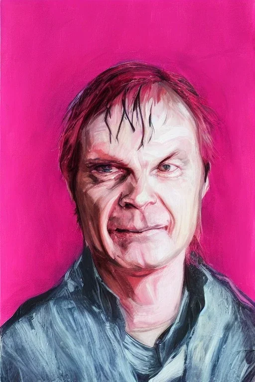 Portrait of Matti Nykänen. colorful. pink.