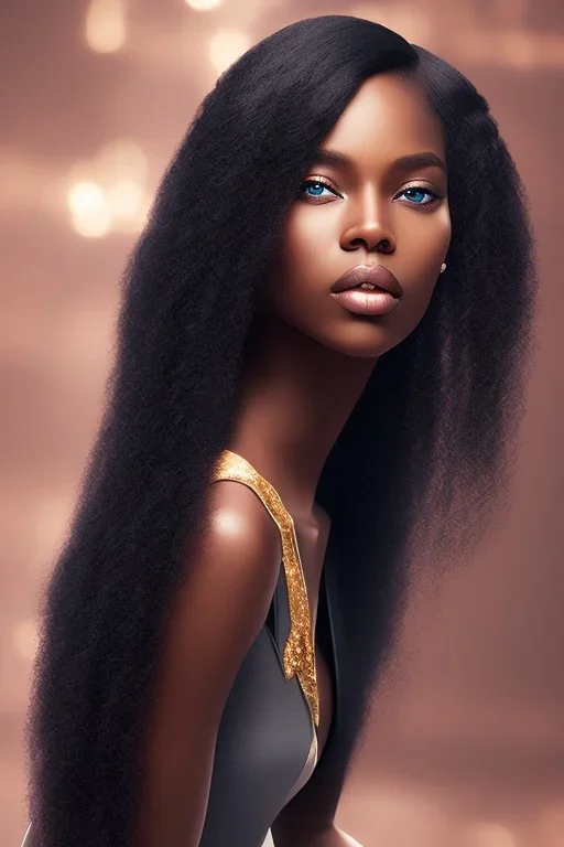 A black woman with silky long hair, fantasy setting, ethereal, soft lighting