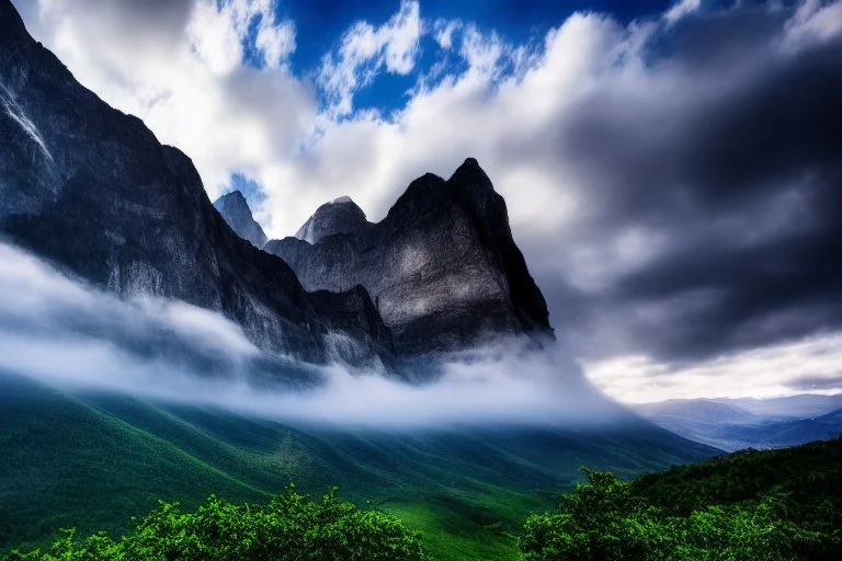 Epic cloud landscape, big epic mountains,waterfall, Ultra hd, 4k, Photography, hyperrealistic