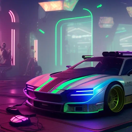 cyberpunk hyper car,cyberpunk 2077,center composition, ultra realistic,shiny, smooth, studio quality, octane render, Surrealism, Triadic colour scheme,glow-stick, ambient lighting,nightclub lighting, polaroid, 100mm, --ar 1:1 --v4