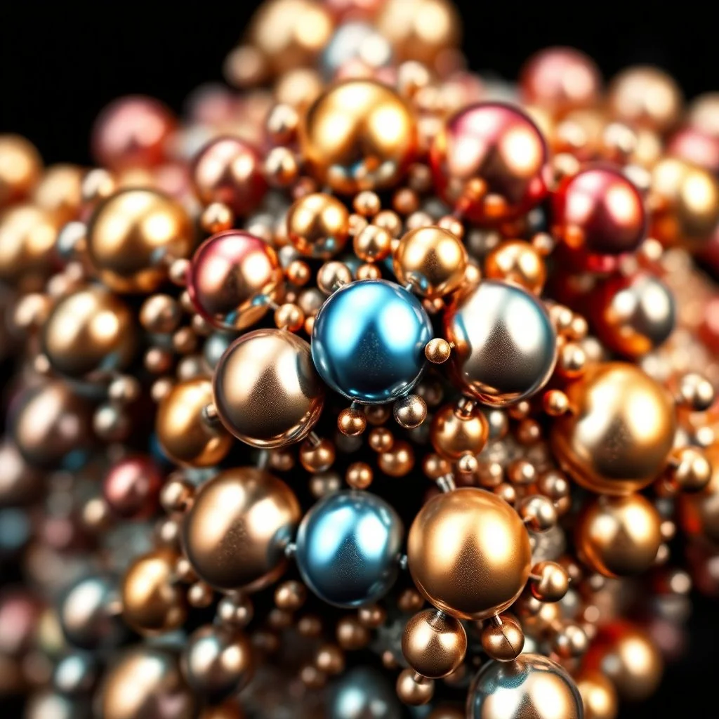a mandelbulb 3d fractal made of small metallic random color spheres