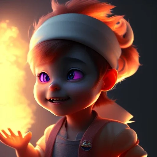 Concept art of Little fire-boy (Pixar art style)++, highly detailed, digital painting, art stations, concept art, smooth, unreal engine 5, god rays, ray tracing, RTX, nanite polygons, lumen lighting, ultra detail, volumetric lighting, 3d, detailed anime, finely drawn, high definition, high resolution, cartoon [ animation, cartoon, drawing, painting, low res, cropped, watermark, jpeg artifacts, low quality, normal quality, bad anatomy, text error, worst quality, blurry thousan