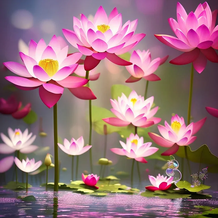 one big crystal subtle lotus in a subtle ambiance with a beautiful fairy, delicate colors, finely tuned detail, ultra high definition, 8 k, unreal engine 5, ultra sharp focus