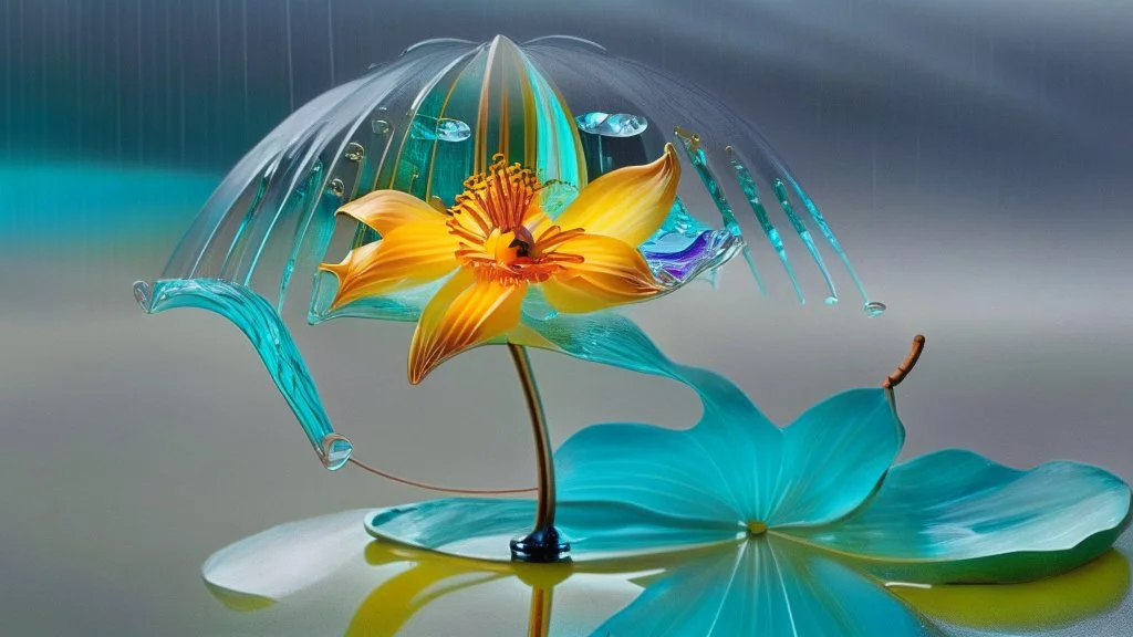 Surreal Waiizii Flower under a glass sculpture unbrella, Art by Joshy Sly,