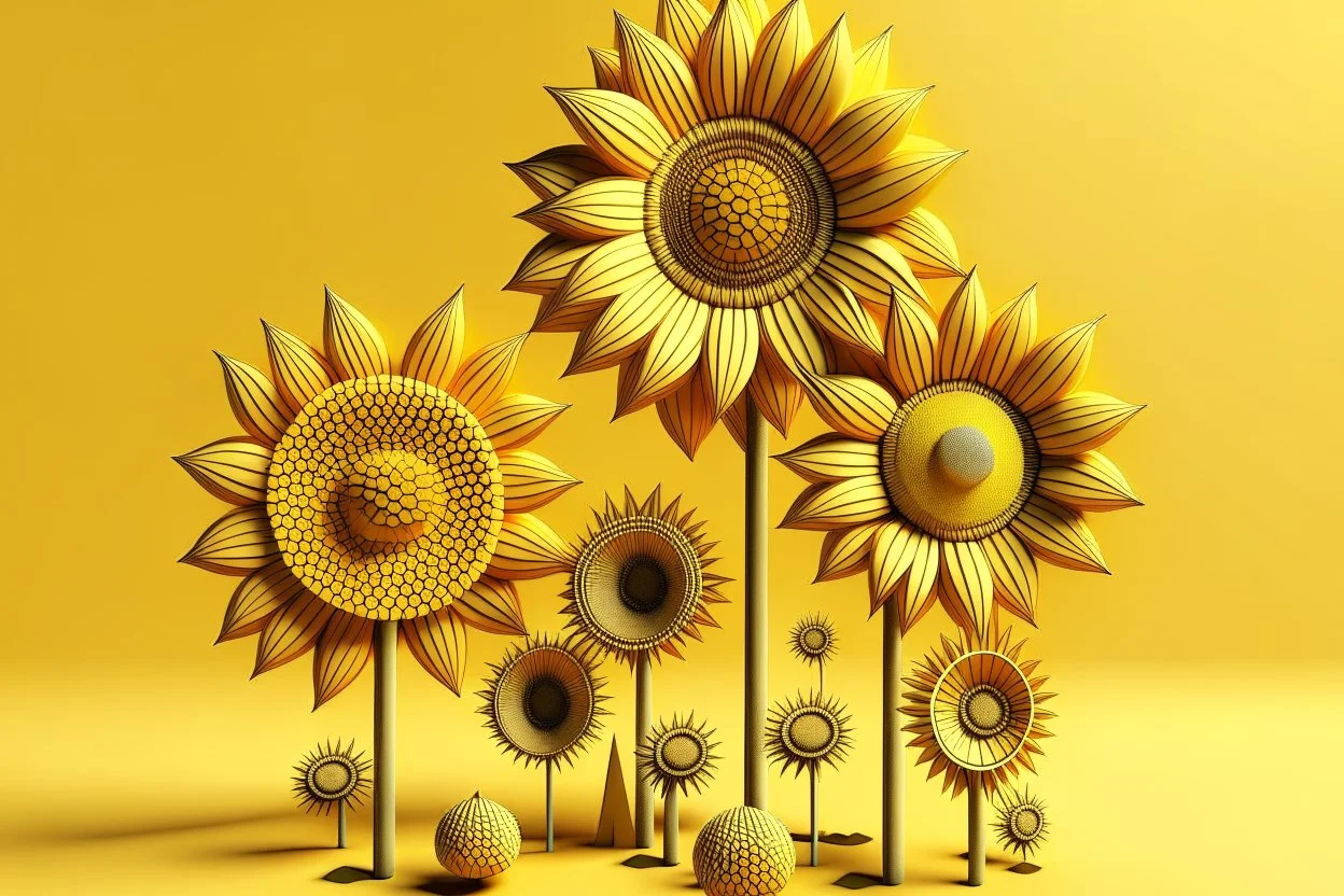 3d,sunflowers,patterns,minimalism,dada