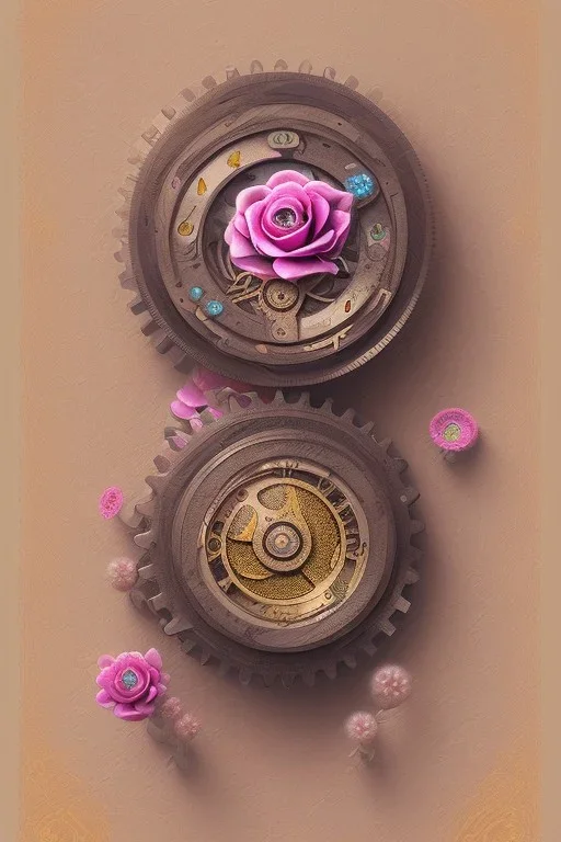 Pastel,flowers blooming,antique,gold,gears