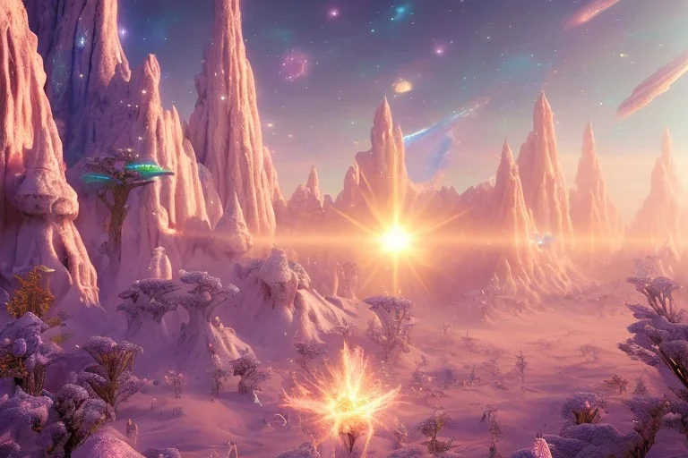  white and gold crystal cosmic and galactic ambiance, full of details, smooth, bright sunshine，soft light atmosphere, light effect，vaporwave colorful, concept art, smooth, extremely sharp detail, finely tuned detail, ultra high definition, 8 k, unreal engine 5, ultra sharp focus