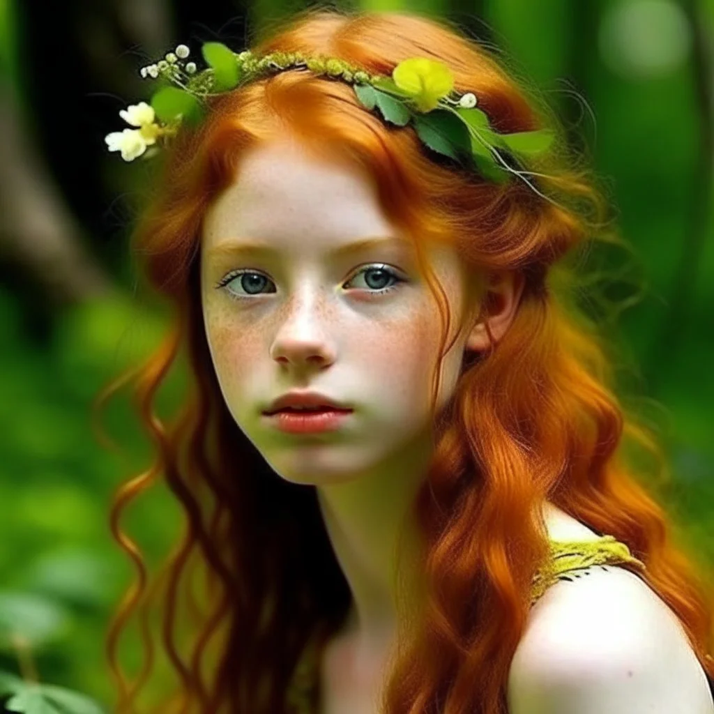 pretty girl, aged 16, ginger, conventionally attractive, dreamy, faun, satyr