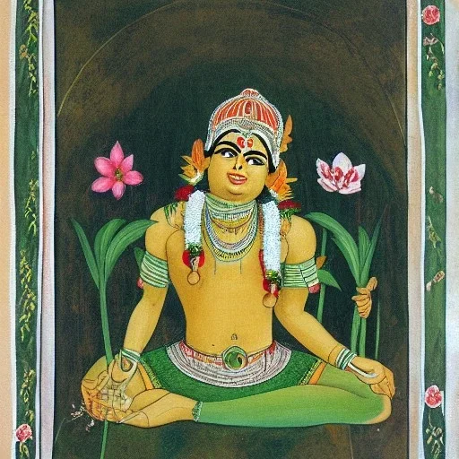 indian god of plants seated in a palace painting