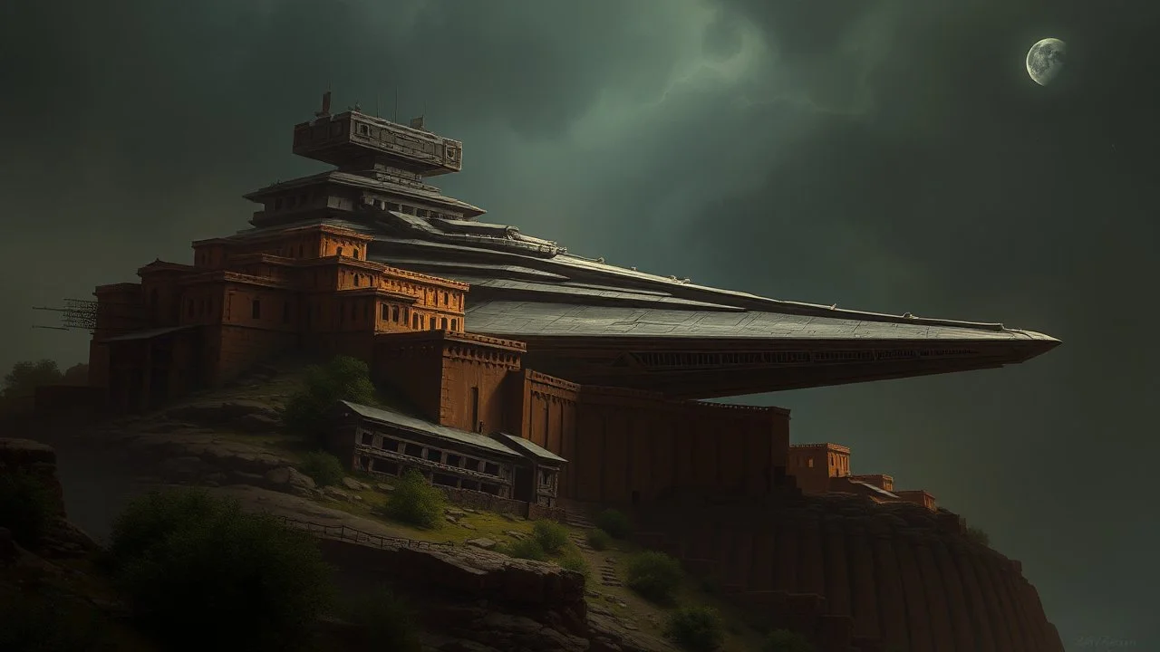 Bhangarh Fort ired as a Star Wars Star Wars Star Destroyer, portrait, fantasy, intricate, elegant, highly detailed, digital painting, artstation, concept art, smooth, sharp focus, illustration, art by artgerm and greg rutkowski and alphonse mucha