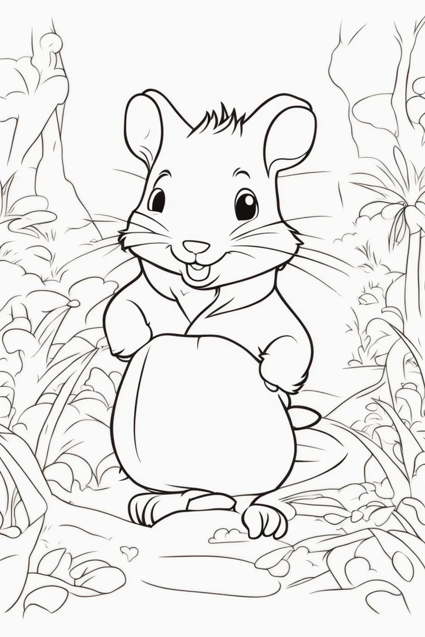 blank colouring book, white blank background, simple picture for toddlers, hamster, disney and pixar style