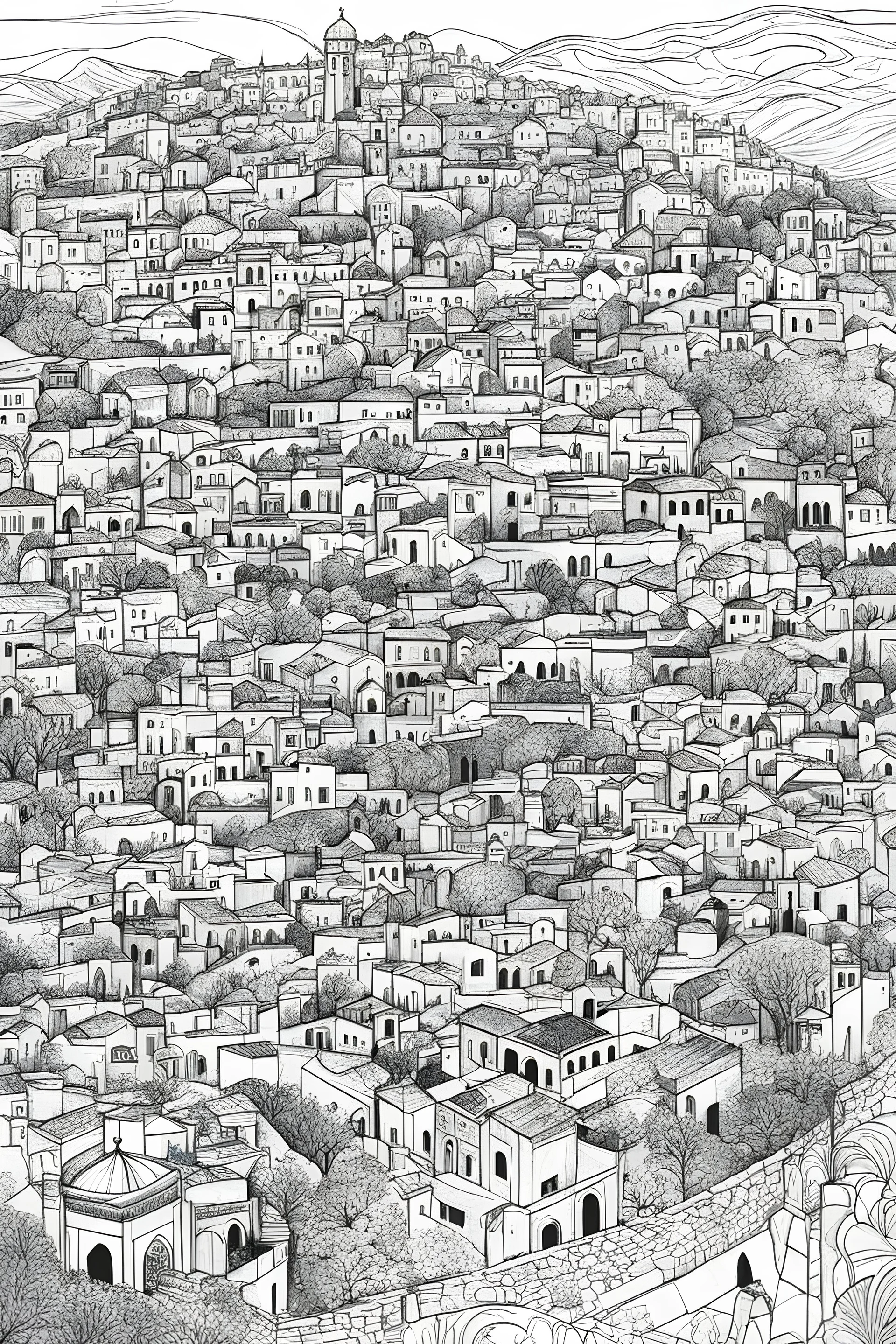 An abstract and expressive interpretation of a palestinian Jerusalem city features for coloring book