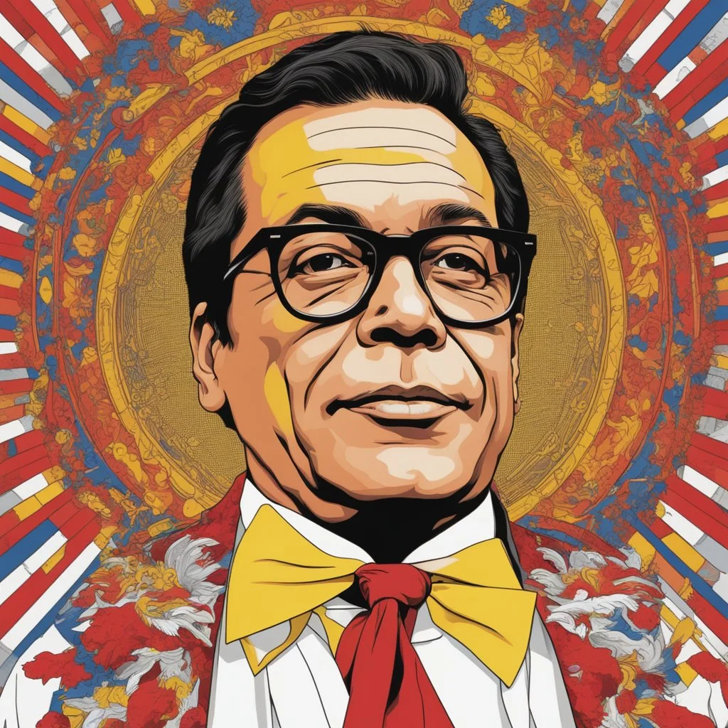 President of Colombia Gustavo Petro linear drawing colors red white and yellow hyper-detailed 8k