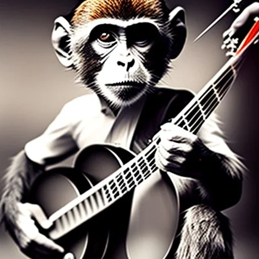 pencil drawing monkey playing a banjo