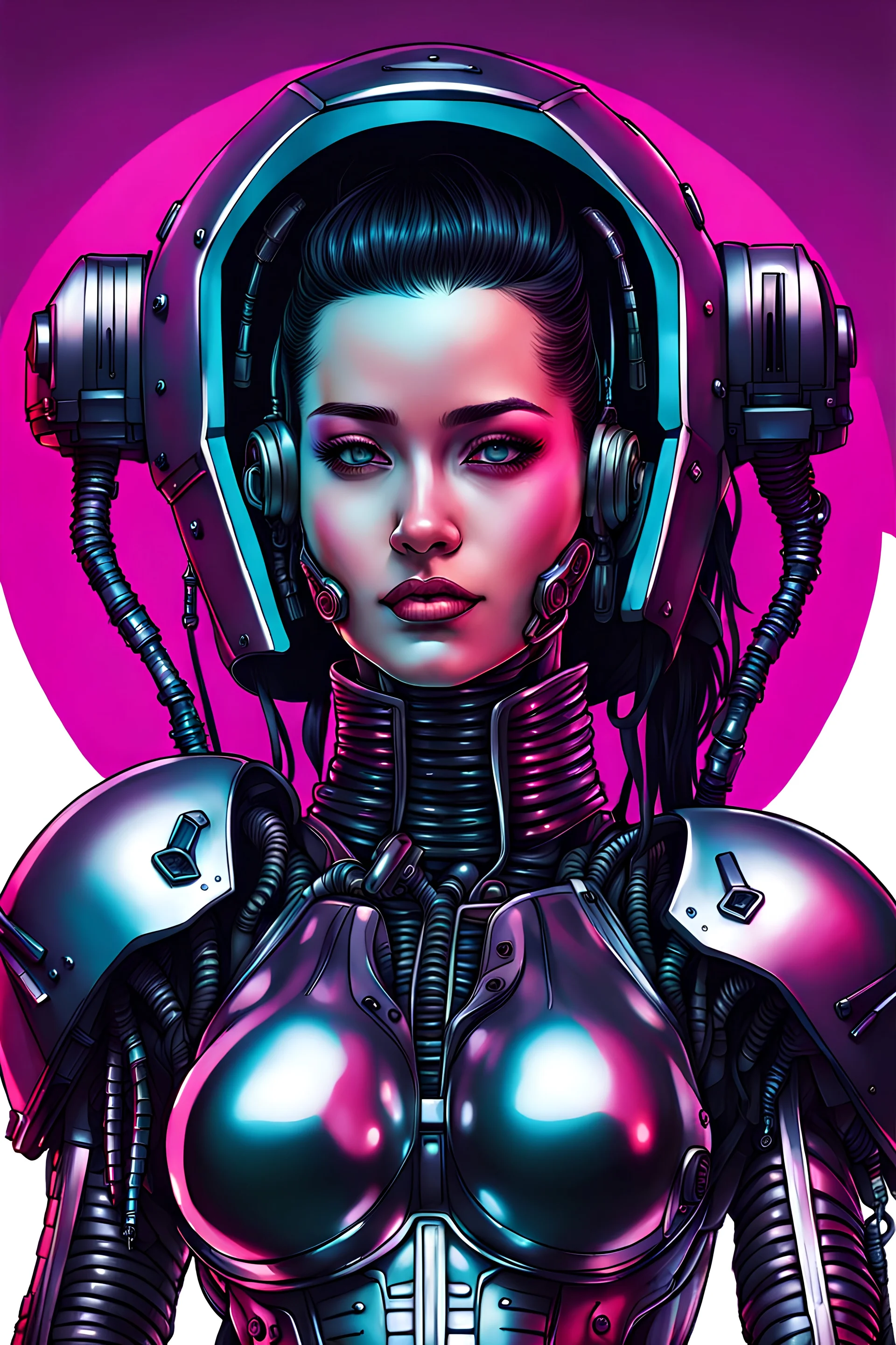 photo portrait of cute cyberpunk synthwave vaporwave armored soldier girl smiling technoir giger sorayama gantz