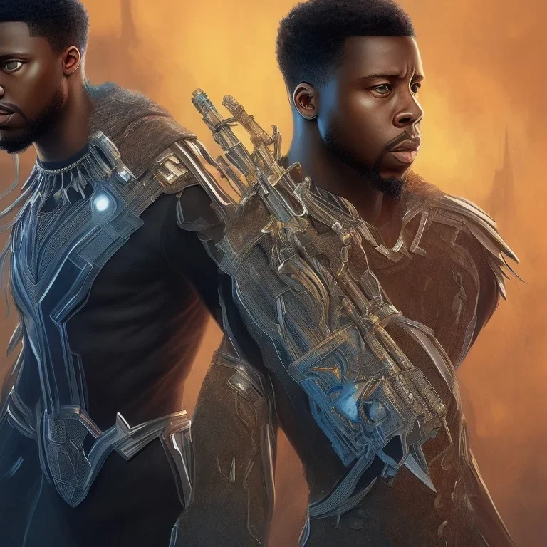 Nigeria artist Fireboy as kilmonger in black panther, realistic,rust of war, futuristic, heroic