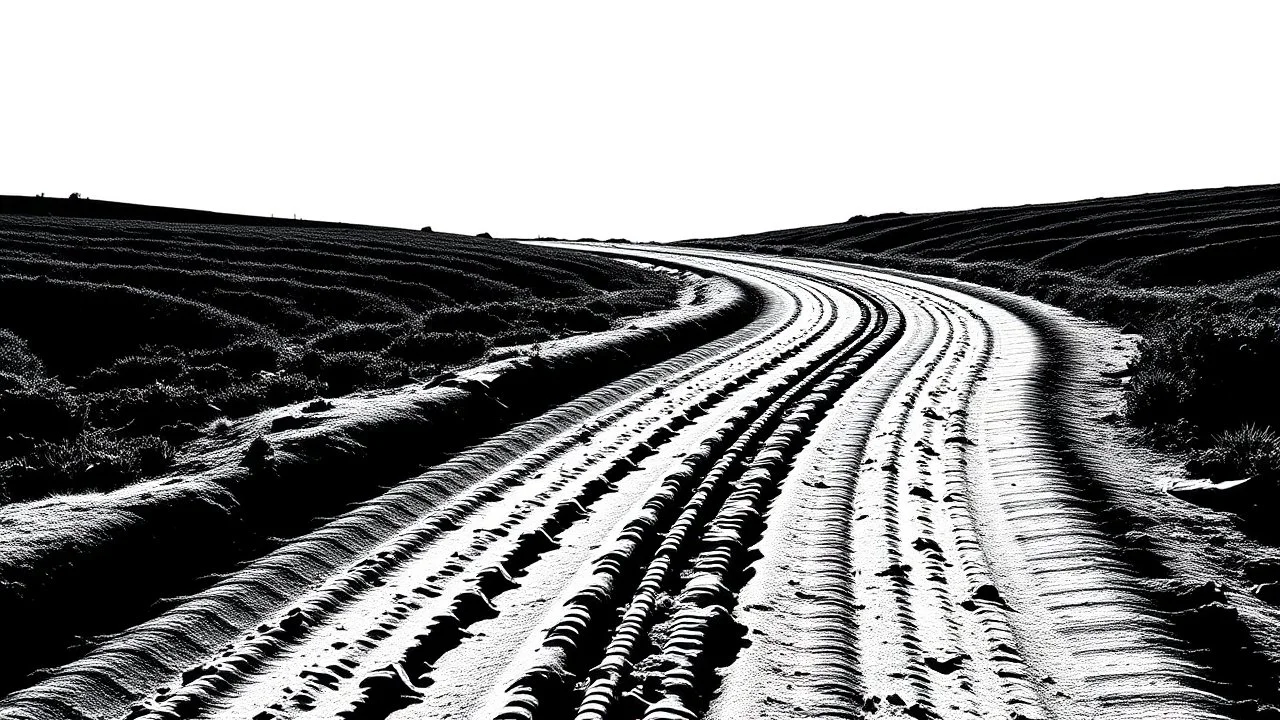 following a trail of tire tracks, black on white vector