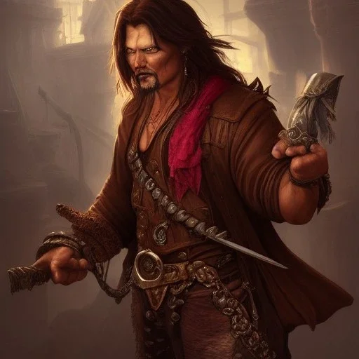 ultra realistic illustration, hulking herculean johnny depp as a rogue pirate thief from baldurs gate and diablo, intricate from baldurs gate, elegant, highly detailed, digital painting, artstation, concept art, smooth, sharp focus, illustration, art by artgerm and greg rutkowski and alphonse mucha