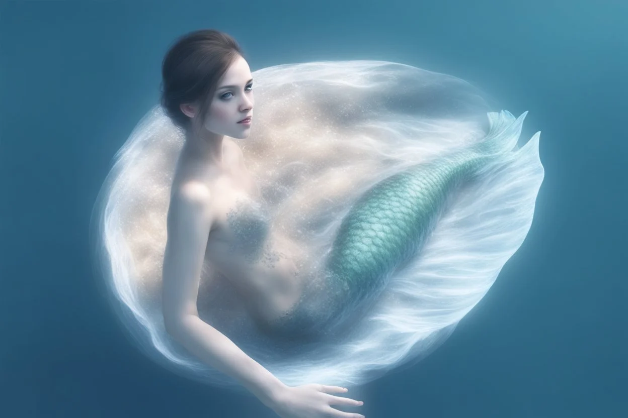 A mermaid swimming in the ocean with a detailed background. intricately detailed, hyperrealistic, high definition