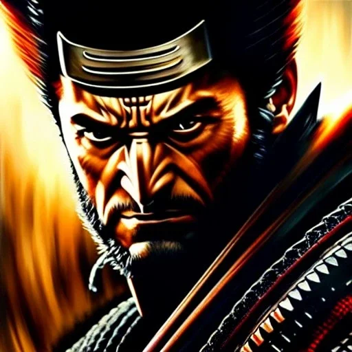 Ultra detailed fullbody Portrait in oil on canvas of Marvel Samurai wolverine with samurai armor,intense stare,extremely detailed digital painting, extremely detailed face,crystal clear Big eyes, mystical colors ,perfectly centered image, perfect composition, rim light, beautiful lighting,masterpiece,8k, stunning scene, raytracing, anatomically correct, in the style of robert e howard and Ken Kelley and Ohrai Noriyoshi and Simon Bisley and tomzj1