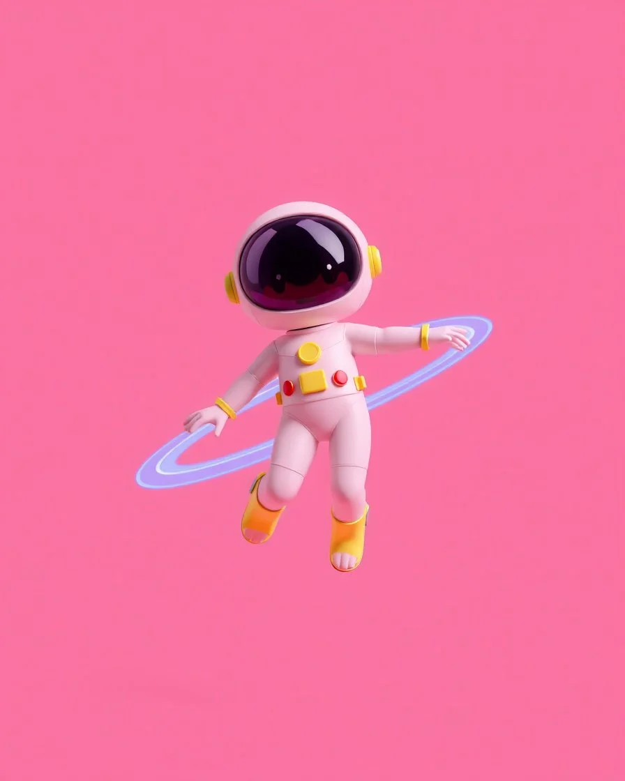 popmart's spacemolly, floating on solid background color
