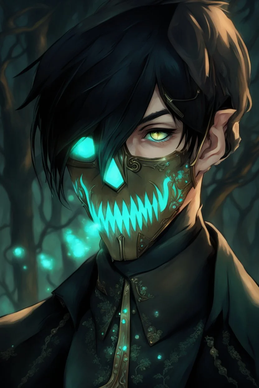 fantasy art, young male, elf, noble, mask, pale skin color