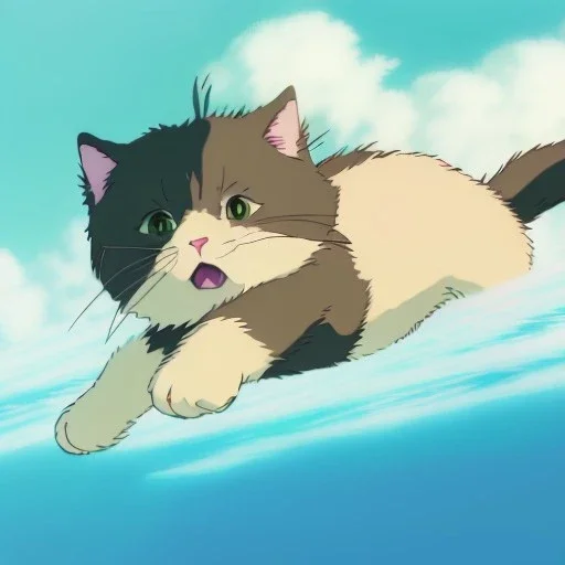 Cute fluffy kitty diving in an ocean, gorgeous light shafts, beautiful, colorful, happy