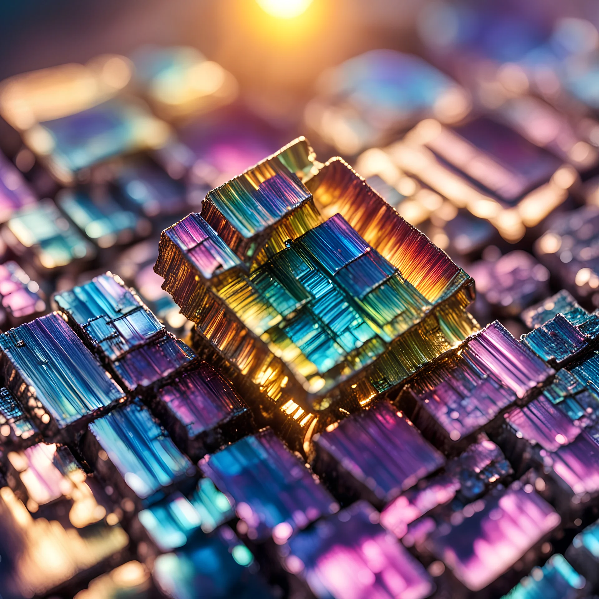 bismuth on the sun texture, close up, Macro photography